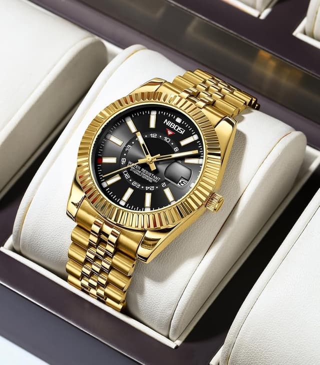 Detalle 2 de NIBOSI Orologio da polso uomo stile business dress analogico al quarzo, impermeabile 3 ATM con datario e cinturino in acciaio inox
