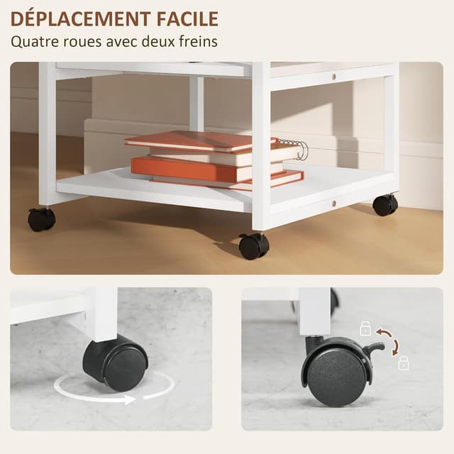 Detalle 2 de HOMCOM support d’imprimante sur desserte mobile 3 niveaux (50 x 50 x 52,5 cm) blanc
