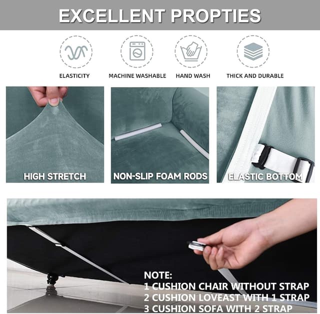 Detalle de Ystyle Copridivano in velluto elasticizzato universale per divano 1 posto con braccioli, antimacchia antiscivolo, grigio-blu