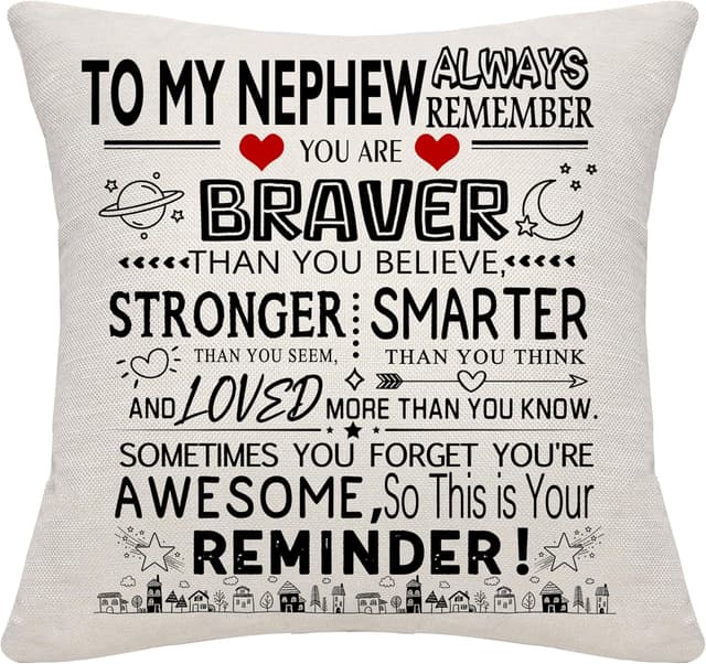 Detalle de Bommex Inspirational Cushion Covers for Nephew (45cm x 45cm) – “You are braver than you believe” sports-themed reminder gift