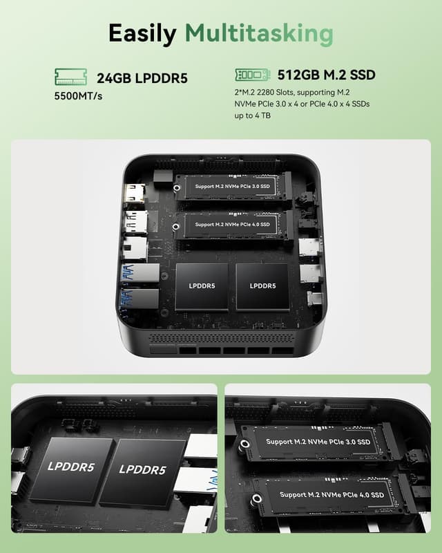 Detalle de NiPoGi E3B Mini PC with AMD Ryzen 7 7735HS, 24GB LPDDR5, 512GB SSD and Windows 11 Pro