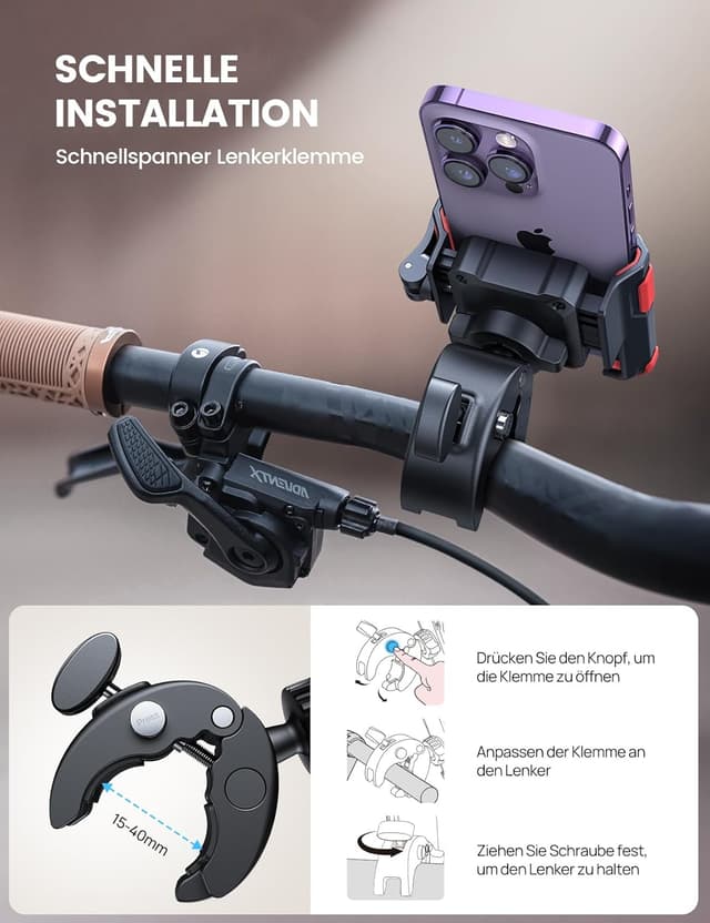 Detalle de Lamicall Handyhalterung Motorrad & Fahrrad – 360° Lenkerhalter mit 1S Schnellspanner für Smartphones 4,7–7 Zoll