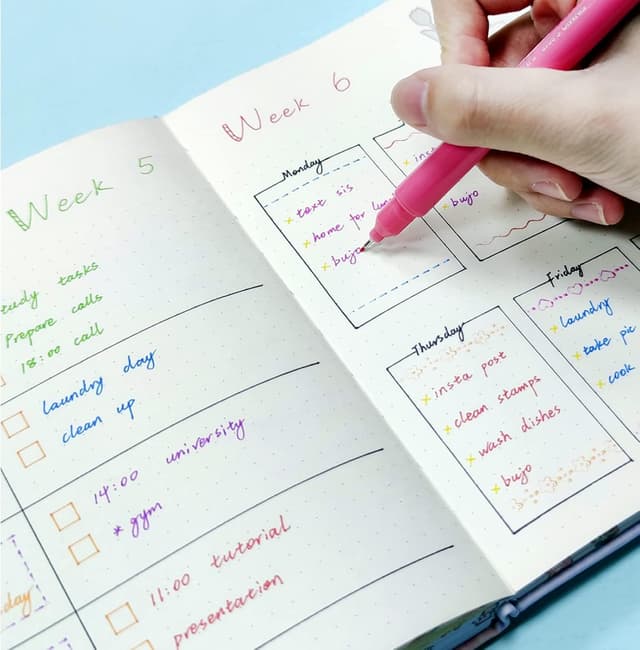 Detalle de AECHY Textmarker-Stiftset (8 Stück) mit Doppelspitze, 8 Farben und 8 Mustern für Bullet Journal & Notizen