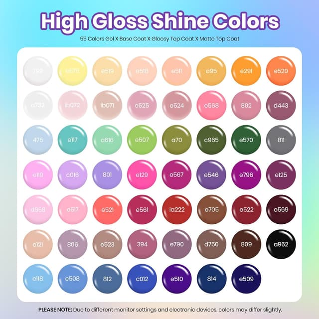 Detalle 2 de beetles Gel Nail Polish Spring Gel Set (55 Colors) with Base, Glossy/Matte Top Coats