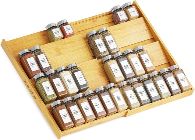 Detalle de SpaceAid Bamboo Spice Drawer Organizer (Expandable 4-Tier Insert for 3"-Deep Drawers)