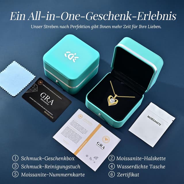 Detalle 2 de Collier CDE femme cœur double en argent 925 et moissanite (Pureté VVS1, couleur D)