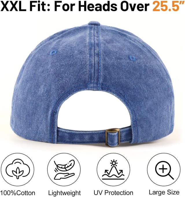 Detalle 2 de Zylioo Grande casquette homme XL/XXL vintage (60 à 65 cm) en coton, visière sport 7–9 cm