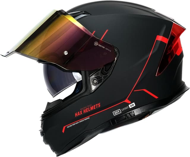 Detalle 2 de HAX Force Aerodynamic Full Face Helmet (DOT & ECE 22.06) with Dual Visor, Pinlock Ready, Adult Size, Matte Black/Red
