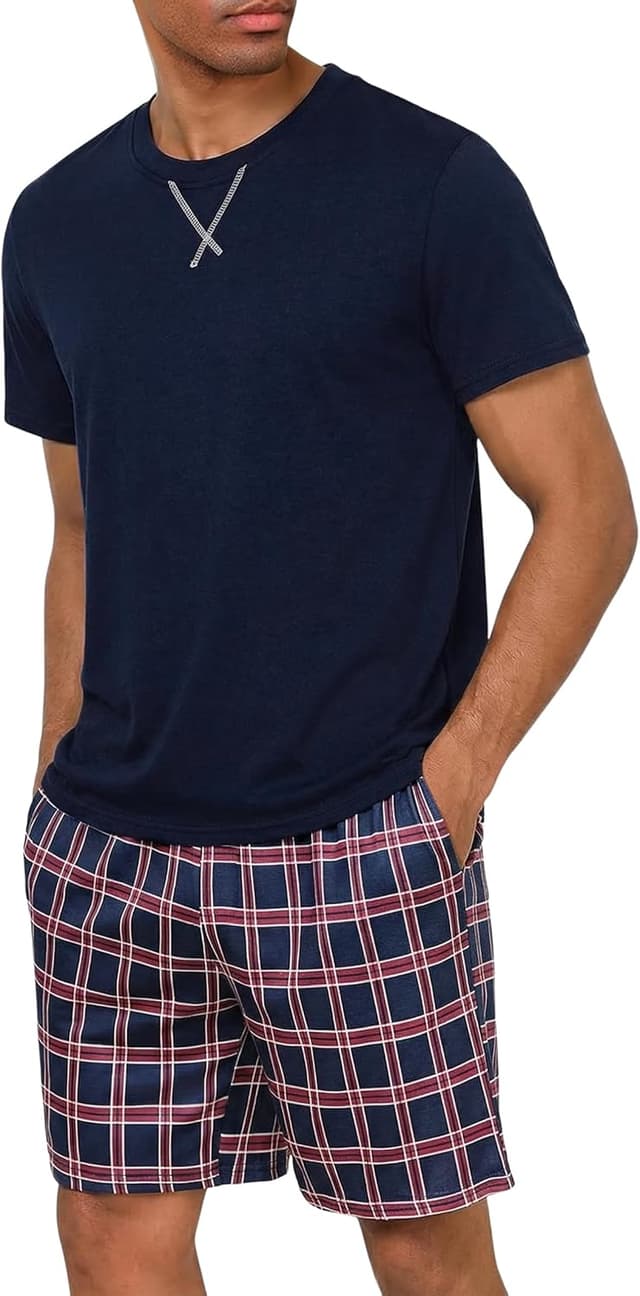Detalle de Demegimi Men’s Short Pyjama Set Summer Nightwear – Soft Cotton Blend T-Shirt & Shorts Lounge Set