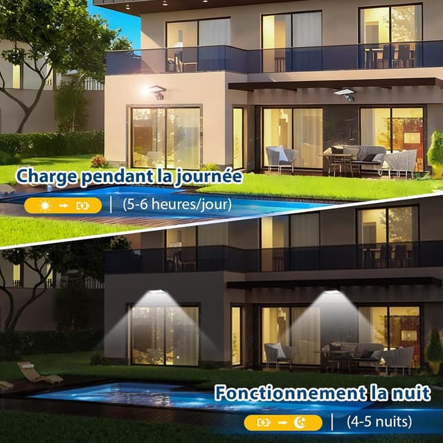 Detalle 2 de JESLED Lampe Solaire Extérieur Murale 2x avec détecteur de mouvement et télécommande (90 LED, 2600 mAh)