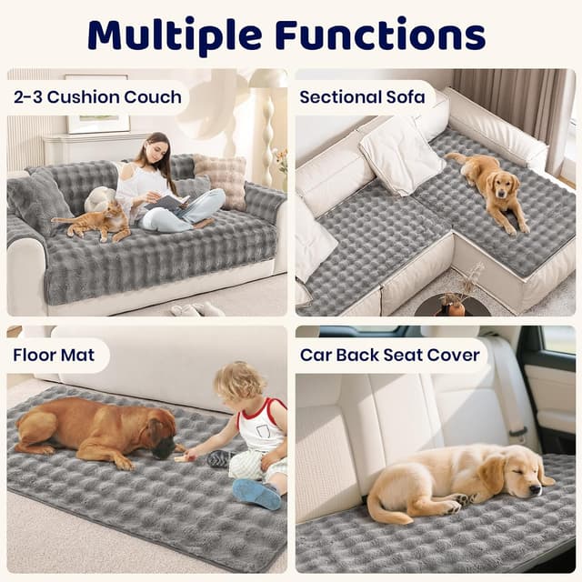 Detalle de Royhom housse de canapé épais en fausse fourrure peluche, antidérapante gris 90 x 160 cm