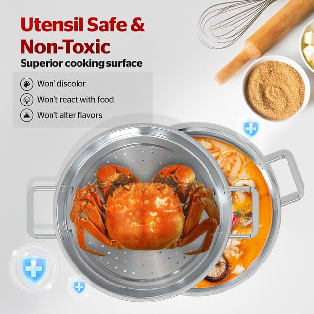 Detalle 2 de SUNHOUSE 2-Tier Stainless Steel Steamer Pot 5.5 QT 🍲