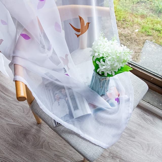 Thumbnail 6 de Boyouth Swallows and Willow Branches Printed Voile Sheer Curtains (Purple) – 2 Panel Rod Pocket Drapes, for Bedroom & Living Room