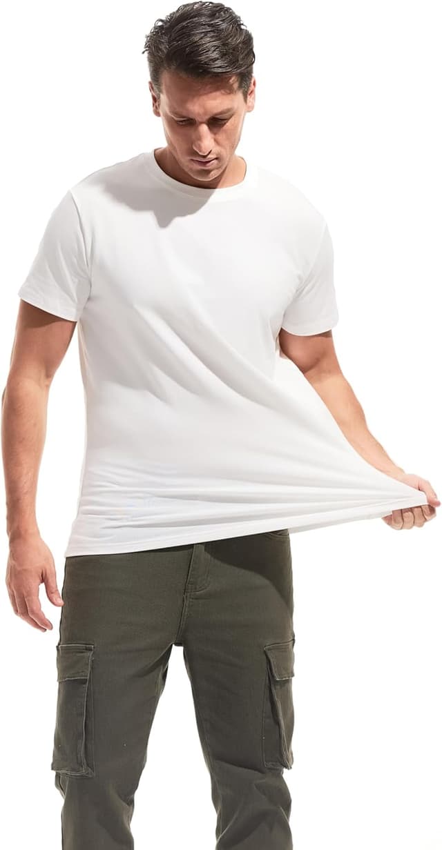 Detalle de VEIISAR Herren T-Shirt aus elastischer Baumwolle (190 g/m²) mit Rundhals – Basic in verschiedenen Größen