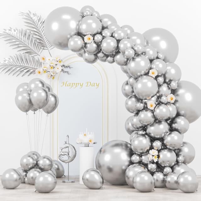 Detalle de Voircoloria 130pcs Metallic Silver Balloons Garland Arch Kit (18", 12", 10", 5")