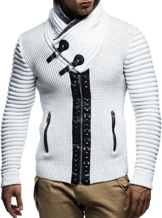 Detalle de Leif Nelson LN5165 pour hommes – cardigan veste/pull en maille style hoodie biker matelassé