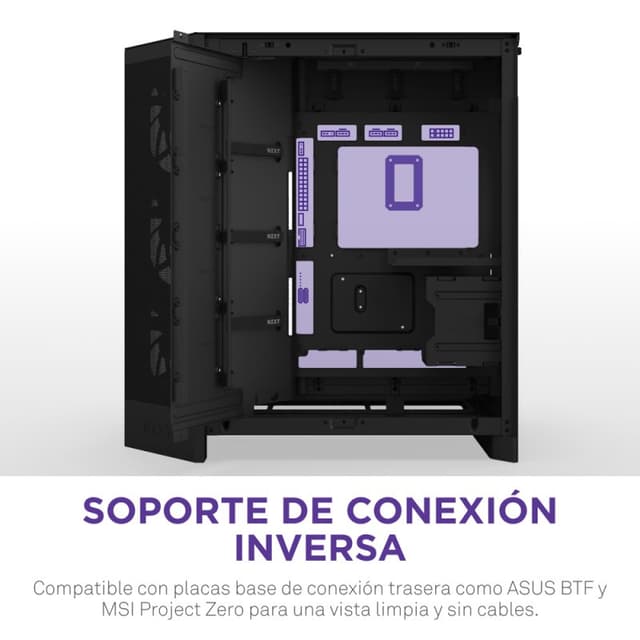 Detalle de NZXT H9 Flow RGB con ventana de vidrio templado (ATX/EATX) y caja negra con iluminación