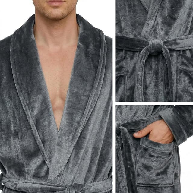 Detalle de U2SKIIN Herren Fleece-Bademantel aus Plüsch – weich wärmender Morgenmantel für Nachtwäsche & Sauna