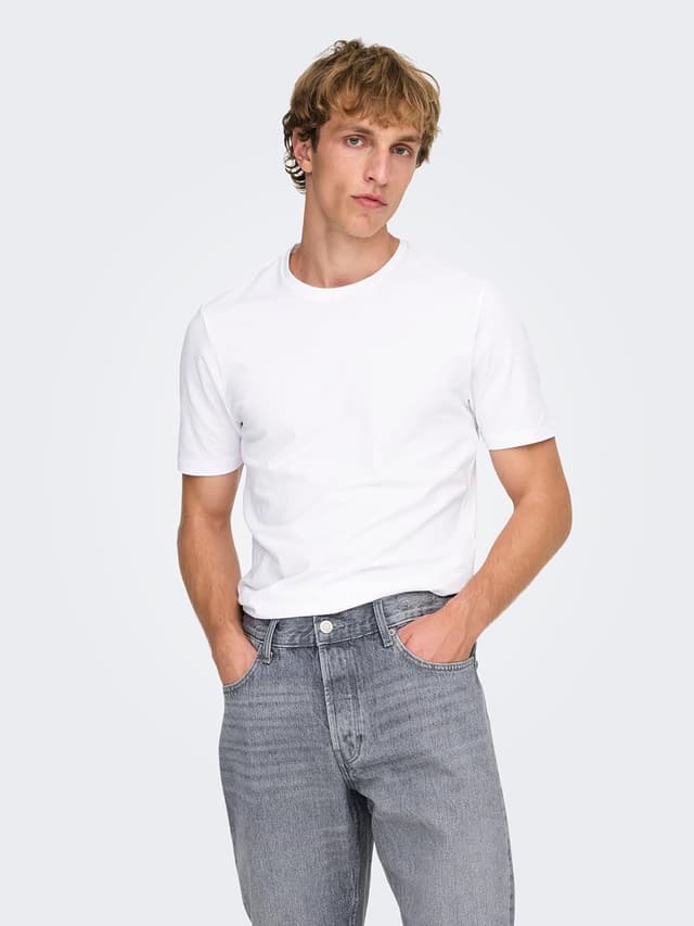 Detalle de Only & Sons ONSBASIC 2-Pack Herren-T-Shirts mit Rundhalsausschnitt