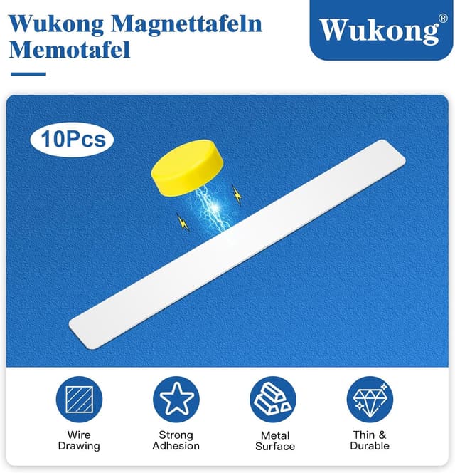 Detalle 2 de Wukong 10 Stück Magnettafel Memotafel (30 x 3 cm, weiß) mit 32 farbigen runden Magneten