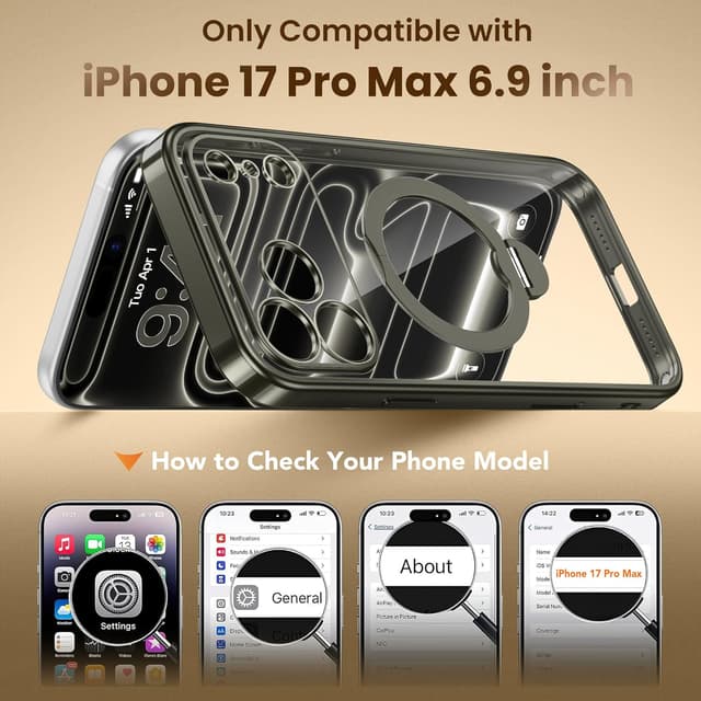 Detalle 2 de GolbinBox for iPhone 17 Pro Max Case with 360° Spin Magnetic Stand (MagSafe Compatible) — Titanium Gray/Clear