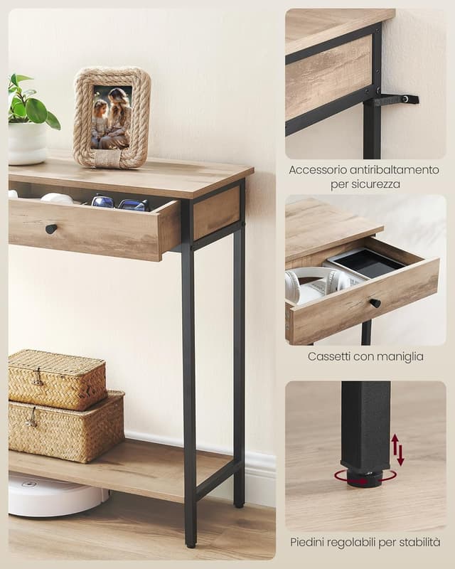 Thumbnail 5 de VASAGLE LNT015W01 Consolle 2 cassetti marrone cammello