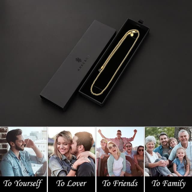 Detalle 2 de KRKC&CO Goldkette/Wheat Rope Kordelkette Herren – Edelstahl, goldbeschichtet, fein (ca. 3,0 mm) mit Karabinerverschluss