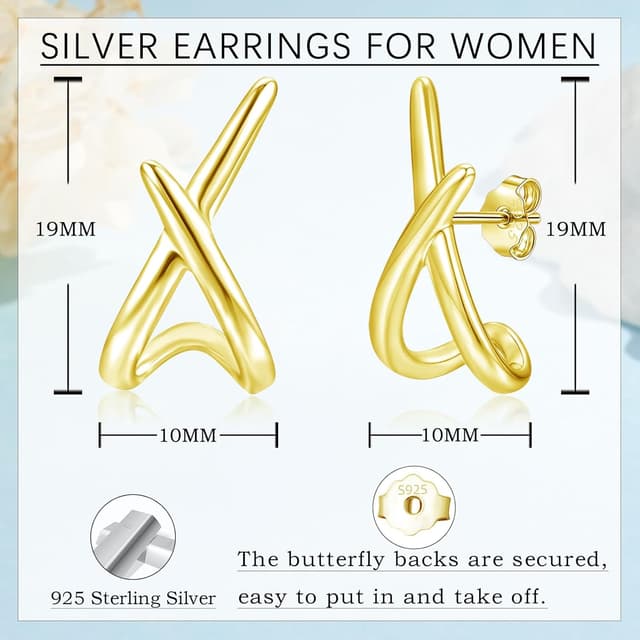 Detalle de Loutade Ohrstecker aus 925 Sterling Silber (hypoallergen, ohne Nickel) mit Cubic Zirkonia – X-Design