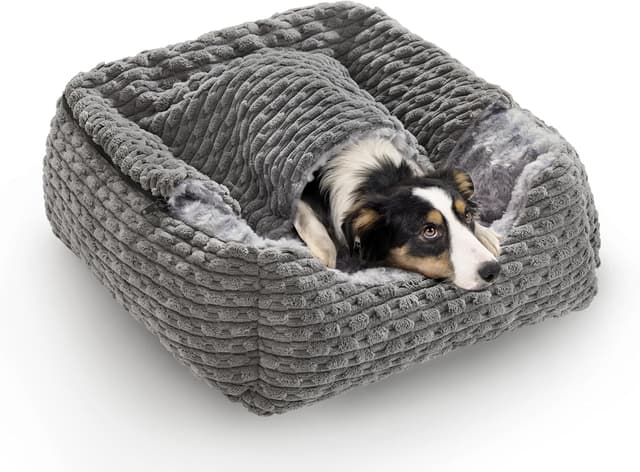 Detalle de Heymamba Dog Cave Bed (Medium) 66x55x21cm – Machine Washable Hooded Zipper Cave for 14–18kg French Bulldog