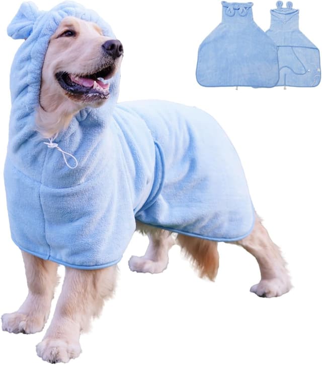 Detalle de BT Bear Dog Bathrobe Microfibre Dog Drying Coat Hooded Towel (Blue, M)
