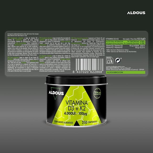 Detalle de Vitamine D3 & K2 2000 UI / 50 mcg – 250 comprimés