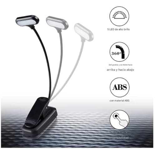 Thumbnail 7 de YverLand Luz de lectura con pinza y 5 LEDS, cuello flexible 360º (para cama, escritorio e infantil)