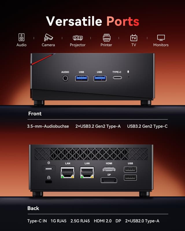 Thumbnail 6 de NiPoGi AM06 PRO Mini PC mit AMD Ryzen 7 7730U, 32 GB RAM, 1 TB SSD, WiFi 6 & Dual-LAN für Büro, Schule und Home-Entertainment