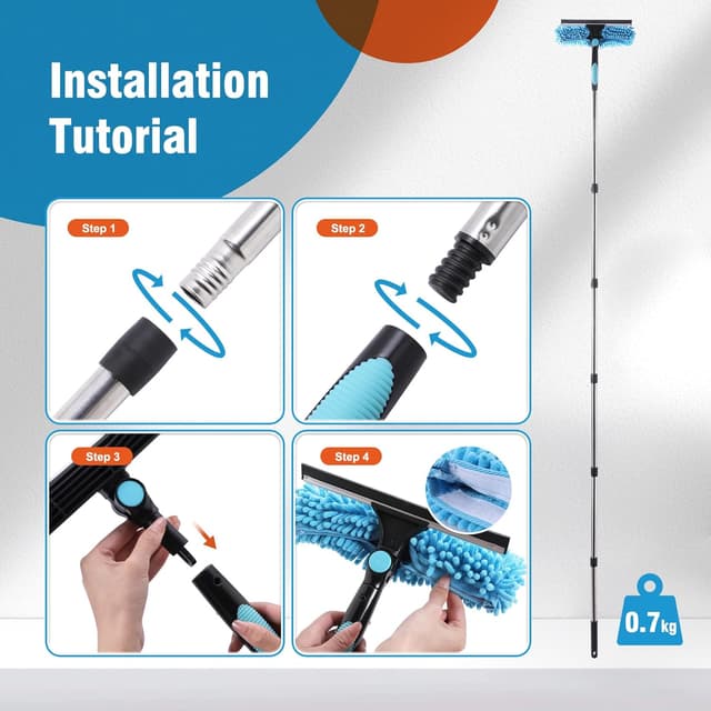 Thumbnail 6 de CLEANHOME telescopic window cleaner tool with rotatable squeegee and 6-pole sections (max 92.52in)
