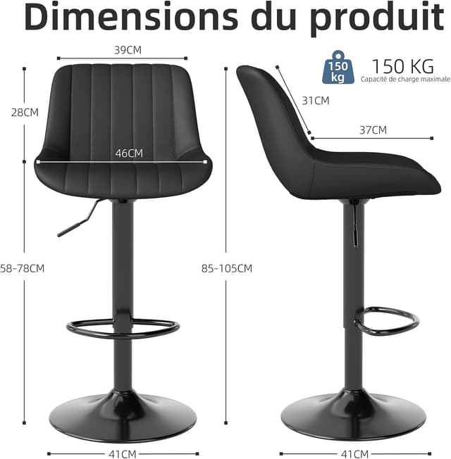 Thumbnail 2 de Youhauchair Tabouret Bar 3 pièces 55–75 cm