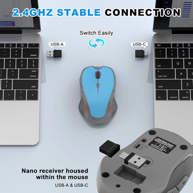Detalle de Azmall mouse ergonomico wireless con Bluetooth e 2,4 GHz (2 in 1 con Jiggler) a 1.600 DPI