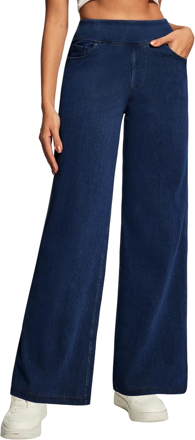 Detalle de Heathyoga Wide Leg Jeans for Women (High Waist Pull-On, Stretch Denim)