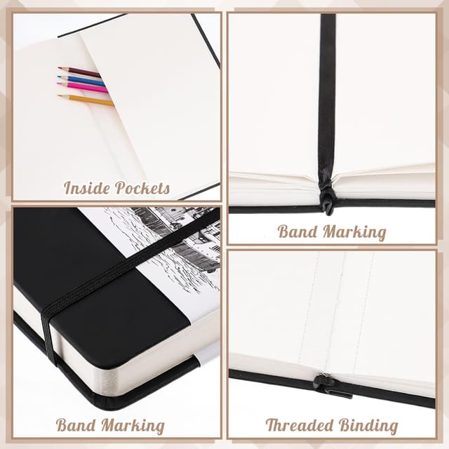 Thumbnail 5 de A4 Sketchbook 58 Sheets (116 pages) with 200GSM Thick Paper – Black Hardback Drawing Pad, 21 x 29.7 cm