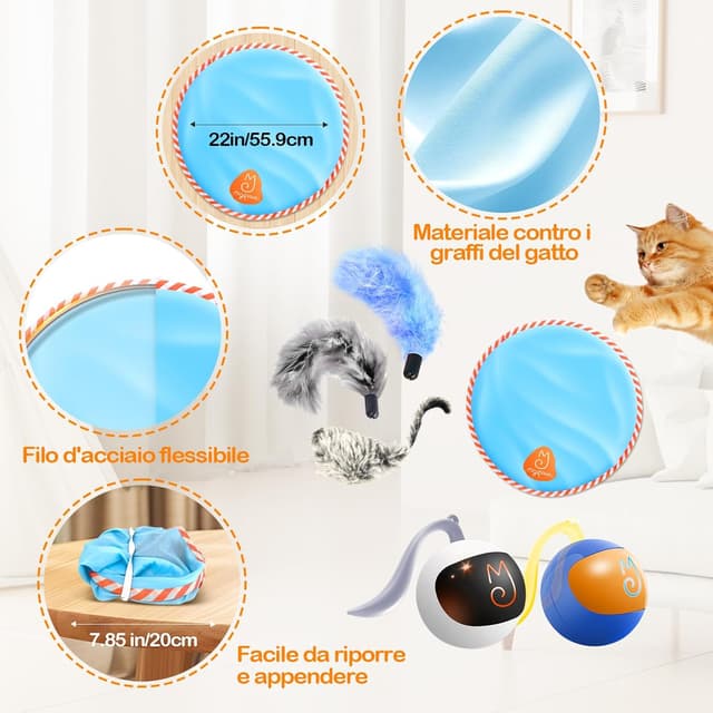 Detalle 2 de Migipaws Giocattolo Interattivo Sferico per Gatti con Palla Luminosa e Sacchetto Misterioso (bianco)