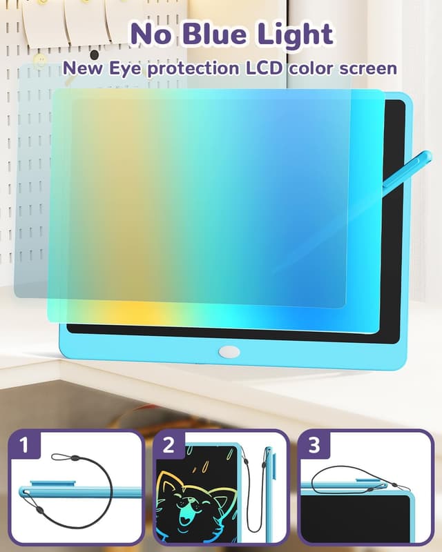 Detalle de ORSEN Tablette LCD 16 pouces : ardoise magique effaçable pour enfants (bleu) de 3 à 8 ans