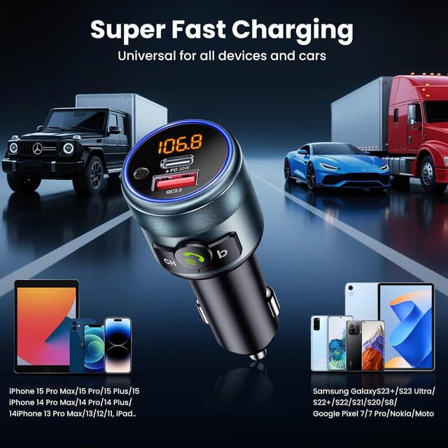 Thumbnail 5 de GizmoVine Car FM Transmitter Bluetooth 5.3