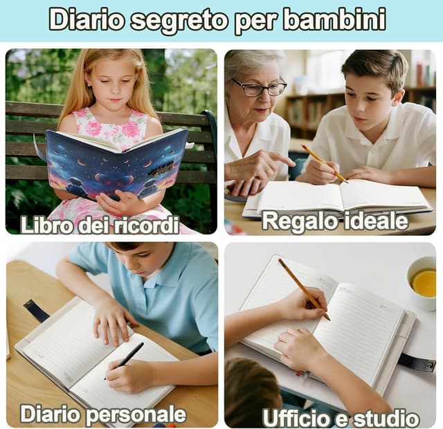 Detalle 2 de Diario segreto per ragazzi HwxBen con lucchetto a 3 cifre e quaderno A5 (14,8 x 21,3 cm), 224 pagine