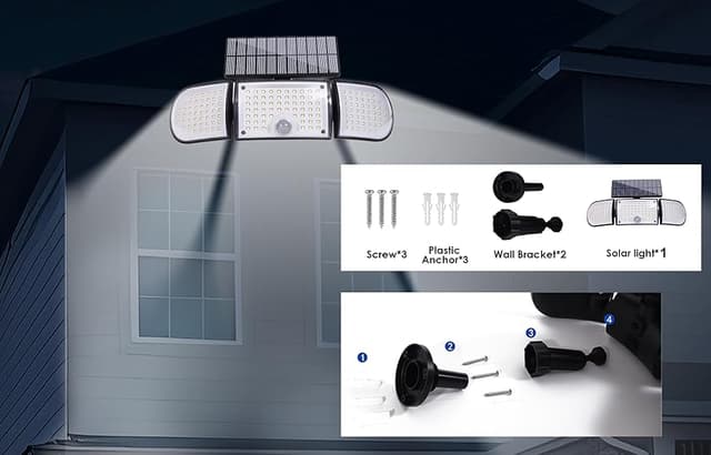 Thumbnail 6 de siarenomo Solar Lights Outdoor 3-head 160 LED Motion Sensor Lights for Backyard