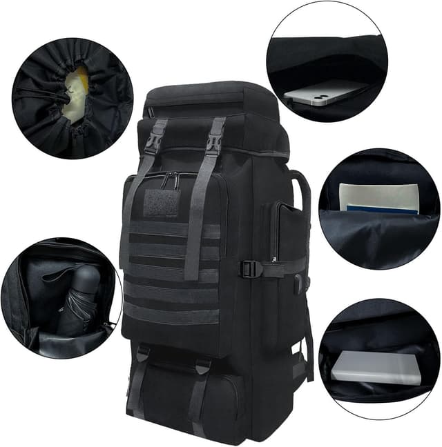 Detalle de Wesoke 80L (100 litres) Camping & Hiking Backpack – waterproof 600D Oxford, Molle tactical rucksack, extra-large outdoor travel daypack