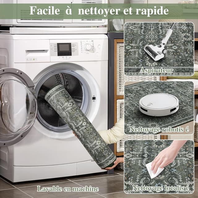 Detalle 1 de Tapis de couloir IMIYOKU 65 x 180 cm vert foncé lavable antidérapant