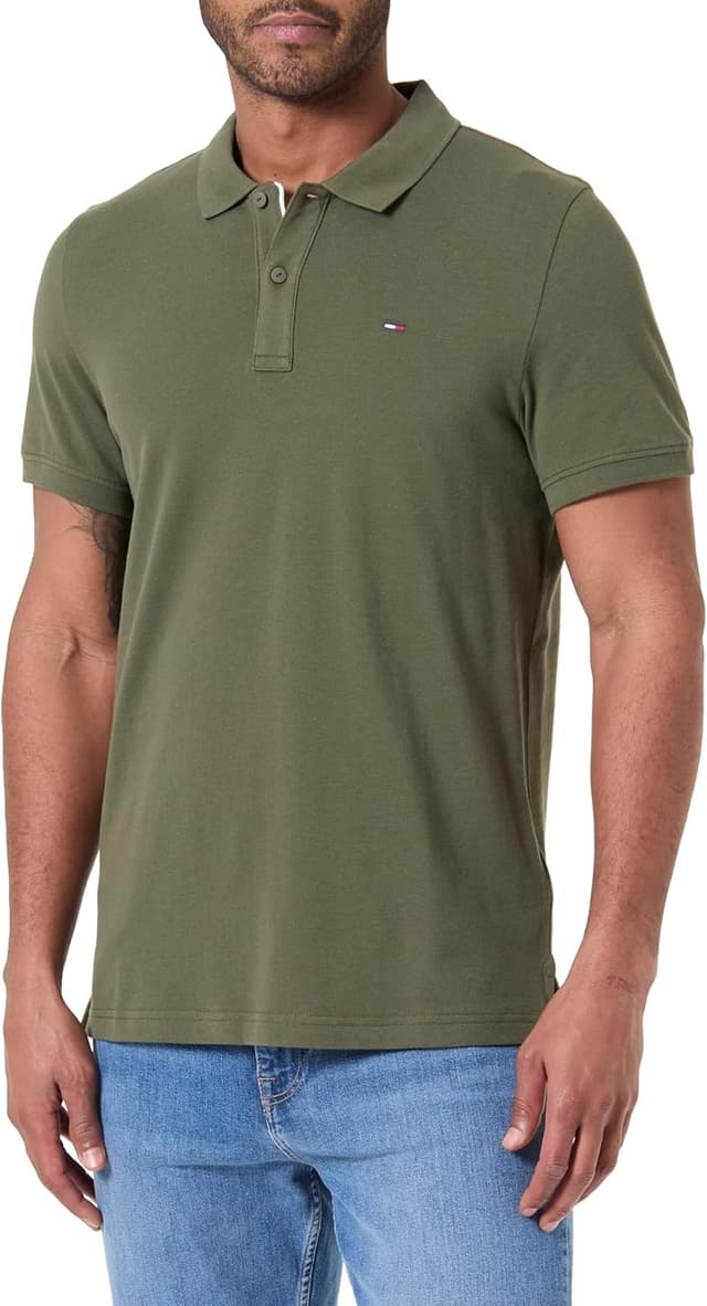 Detalle de Tommy Jeans Polo homme à manches courtes slim fit, col en tricot côtelé