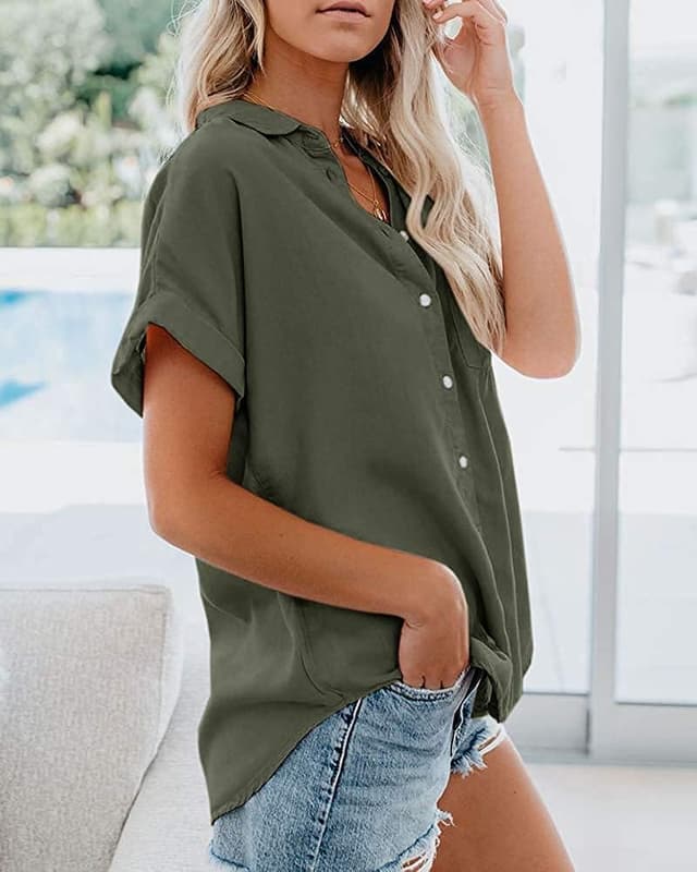 Detalle de Womens Short Sleeve Casual Button Down Shirts in Soft Cotton with Pocket