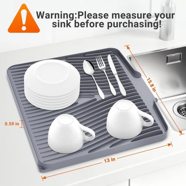 Detalle de COPLIB Silicone Dish Drying Mat for Kitchen Counter (15.8" x 13") in Grey