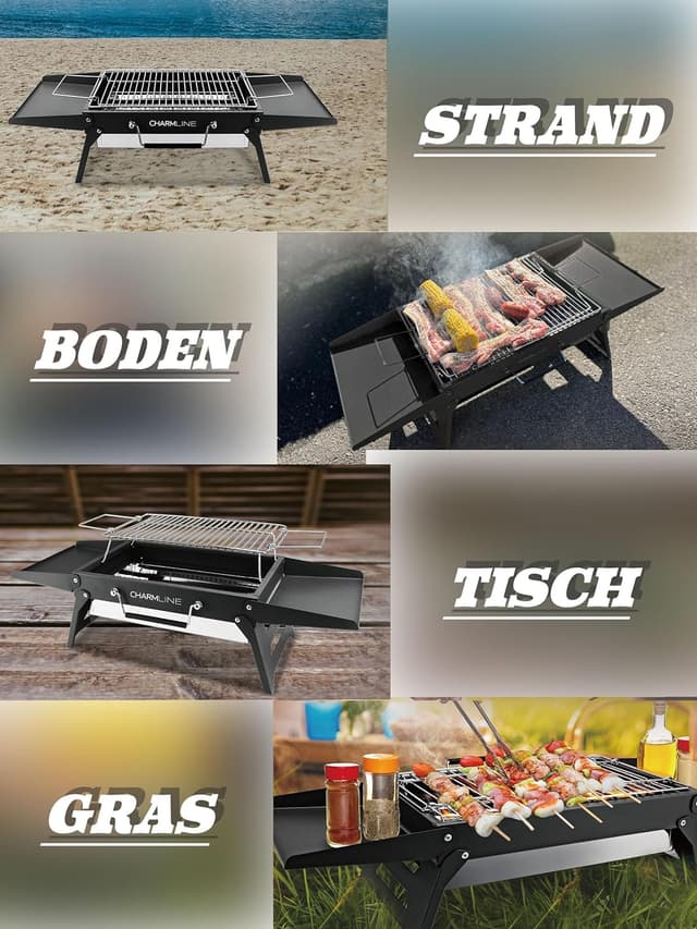 Thumbnail 6 de Charmline klappbarer Holzkohle-Grill (51 × 35 cm) – tragbarer Kompaktgrill für Camping, Garten und Strand, schwarz