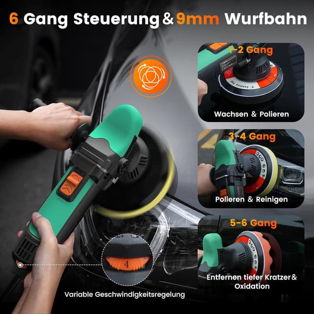 Detalle 2 de ETOOLAB Auto Poliermaschine PD5 – exzentrische Poliermaschine mit 9 mm Hub, 700 W und 6 Geschwindigkeiten